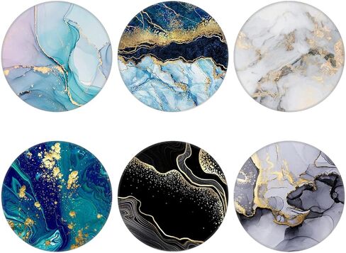 6 Pack Cellphone Phone Grip and Smartphones Stand, Collapsible Cell Phone Expanding Holder for Phone - Green Blue Rose Gold Purple Marble, Black, LJ004 in Saudi Arabia