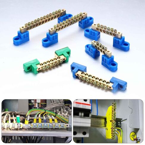 MECCANIXITY 3 قطع قضيب أرضي طرفي، 12 موضعًا شريط ناقل نحاسي لولبي، كتلة طرفية أرضية 6 × 9 مم للمعدات الكهربائية، صندوق التوزيع، أزرق in Kuwait