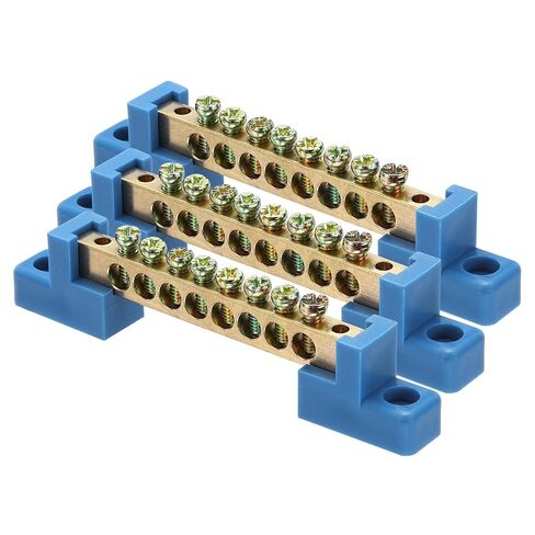 MECCANIXITY 3 قطع قضيب أرضي طرفي، 12 موضعًا شريط ناقل نحاسي لولبي، كتلة طرفية أرضية 6 × 9 مم للمعدات الكهربائية، صندوق التوزيع، أزرق in Kuwait