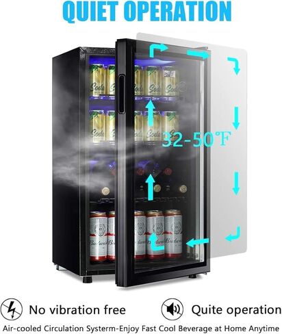 WANAI Mini Fridge Glass Door 120 Cans Beverage Refrigerator Small Wine Cooler Clear Front Drinks Fridge for Soda Beer Bar Home Office with 7 Thermostat LED Lights 3.2 Cu. Ft in Saudi Arabia