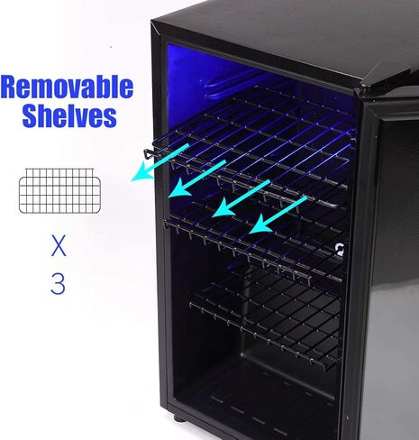 WANAI Mini Fridge Glass Door 120 Cans Beverage Refrigerator Small Wine Cooler Clear Front Drinks Fridge for Soda Beer Bar Home Office with 7 Thermostat LED Lights 3.2 Cu. Ft in Saudi Arabia