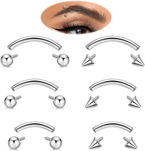 6PCS 16G G23 Titanium Eyebrow Piercing Jewelry for Women Curved Barbell Tiny Eyebrow Ring Vertical Labret Belly Lip Tongue Ring Internally Threaded Rook Tragus Daith Earring 6/8/10mm in Saudi Arabia