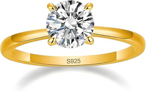 Delzznd Jewelry S925 Sterling Silver Round Solitaire Moissanite Engagement Ring, 1-2ct VVS1 Moissanite, Four-Prong Setting, Hypoallergenic Moissanite Ring For Women Gift in Saudi Arabia