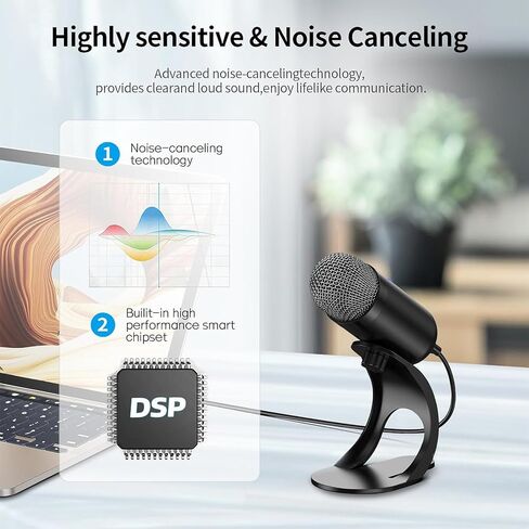 ميكروفون كمبيوتر USB، ميكروفون بودكاست سطح المكتب مع زر كتم الصوت لتسجيل البث، مكثف متعدد الاتجاهات، حامل التوصيل والتشغيل مع التحكم في مستوى الصوت للكمبيوتر الشخصي والكمبيوتر المحمول وماك ويوتيوب in Saudi Arabia