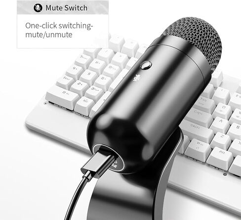 ميكروفون كمبيوتر USB، ميكروفون بودكاست سطح المكتب مع زر كتم الصوت لتسجيل البث، مكثف متعدد الاتجاهات، حامل التوصيل والتشغيل مع التحكم في مستوى الصوت للكمبيوتر الشخصي والكمبيوتر المحمول وماك ويوتيوب in Saudi Arabia