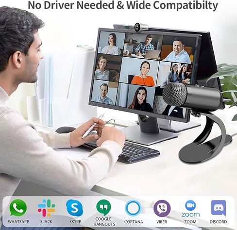 ميكروفون كمبيوتر USB، ميكروفون بودكاست سطح المكتب مع زر كتم الصوت لتسجيل البث، مكثف متعدد الاتجاهات، حامل التوصيل والتشغيل مع التحكم في مستوى الصوت للكمبيوتر الشخصي والكمبيوتر المحمول وماك ويوتيوب in Saudi Arabia