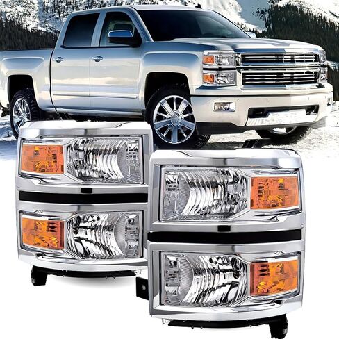 مجموعة المصابيح الأمامية لعام 2014 2015 Chevy Silverado 1500 Halogen Head Light Light President President and Raptenger Side ، Black Housing Amber Side in Kuwait