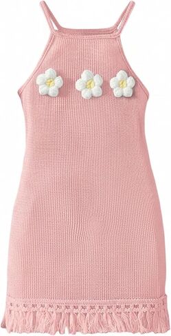 Gorglitter Girl's Flower Crochet Bodycon فستان الصيف لطيف شاطئ هاواي العطلات بلا أكمام فستان صغير in Kuwait