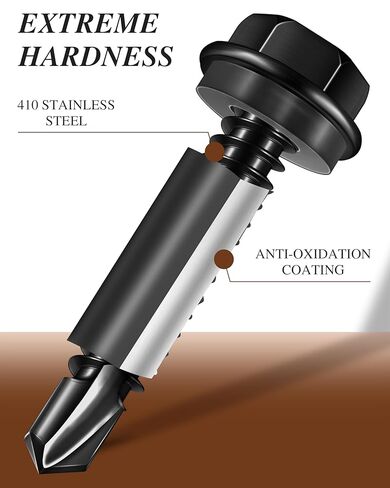 nailnest 100PCS #8 x 1-1/2" Self Drilling Screws, Black Self Tapping Screws for Metal, 410 Stainless Steel Hex Washer Head Sheet Metal Screw, Quick Tapping with Hex Socket in Saudi Arabia