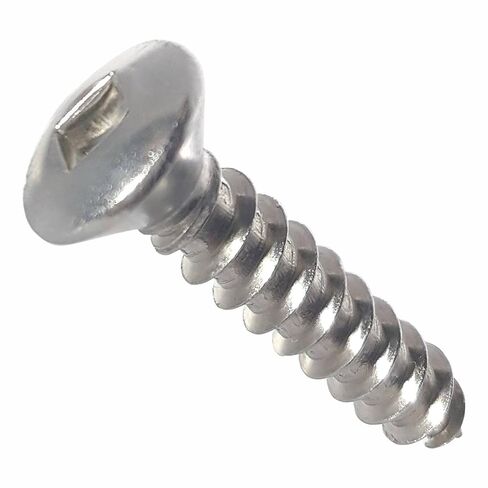 #8 x 1-1/4" Oval Head Sheet Metal Screws, Square Drive, Stainless Steel 18-8, Full Thread, Bright Finish, Self-Tapping, Type A, Quantity 100 by Fastenere in Saudi Arabia