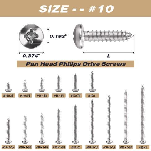 #10 x 3/4" Pan Head Phillps Drive Self Tapping Screws, 304 Stainless Steel, Round Head Sheet Metal Tek Screws, 60 PCS in Saudi Arabia