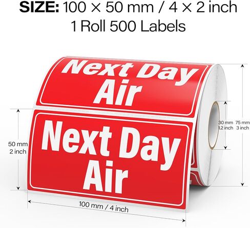Meitaat 500 قطعة من ملصقات الشحن الجوي في اليوم التالي مقاس 4 بوصات × 2 بوصة ملصقات تحذير حمراء لاصقة مقاومة للماء في اليوم التالي ملصقات الشحن للحزم ذات الأولوية والبريد السريع in Kuwait