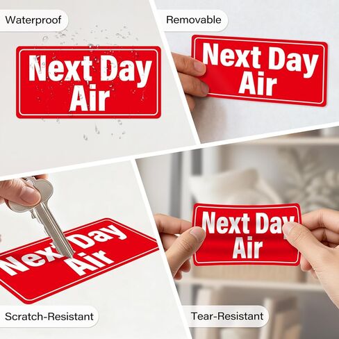 Meitaat 500 قطعة من ملصقات الشحن الجوي في اليوم التالي مقاس 4 بوصات × 2 بوصة ملصقات تحذير حمراء لاصقة مقاومة للماء في اليوم التالي ملصقات الشحن للحزم ذات الأولوية والبريد السريع in Kuwait