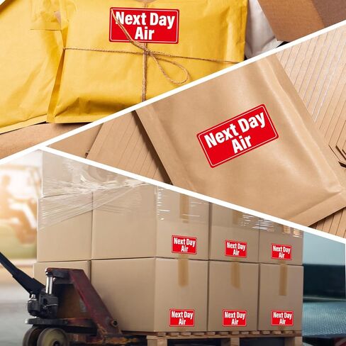 Meitaat 500 قطعة من ملصقات الشحن الجوي في اليوم التالي مقاس 4 بوصات × 2 بوصة ملصقات تحذير حمراء لاصقة مقاومة للماء في اليوم التالي ملصقات الشحن للحزم ذات الأولوية والبريد السريع in Kuwait