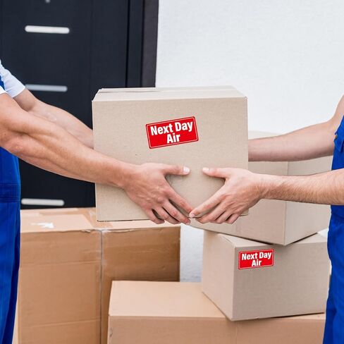 Meitaat 500 قطعة من ملصقات الشحن الجوي في اليوم التالي مقاس 4 بوصات × 2 بوصة ملصقات تحذير حمراء لاصقة مقاومة للماء في اليوم التالي ملصقات الشحن للحزم ذات الأولوية والبريد السريع in Kuwait