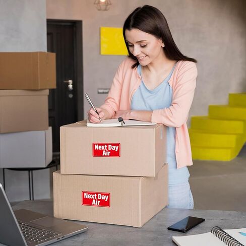 Meitaat 500 قطعة من ملصقات الشحن الجوي في اليوم التالي مقاس 4 بوصات × 2 بوصة ملصقات تحذير حمراء لاصقة مقاومة للماء في اليوم التالي ملصقات الشحن للحزم ذات الأولوية والبريد السريع in Kuwait