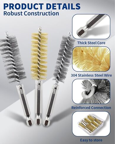 20 قطعة من فرشاة سلك الفولاذ المقاوم للصدأ للمثقاب، مجموعة فرش تنظيف تجويف فرشاة سلكية 5/16 بوصة - 3/4 بوصة مع شعيرات أسلاك ملتوية بساق سداسية 1/4 بوصة لتنظيف الصدأ والأنابيب (8,10,11,12,13,15,16,17,18,19 ملم) in Kuwait