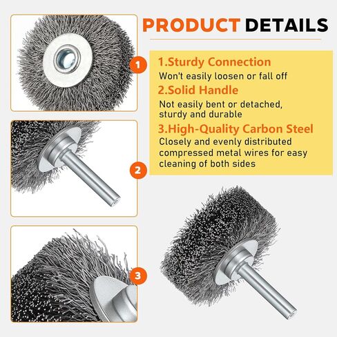 4 Pack 2 Inch Wire Wheel Brush for Dril, Heavy Duty Wire Brushes for Rust Corrosion Paint Removal, Removal Paint Rust & Corrosion, Carbon Steel Wool, 1/4in Shank Drill Rotary Attachment, 20000RPM in Saudi Arabia