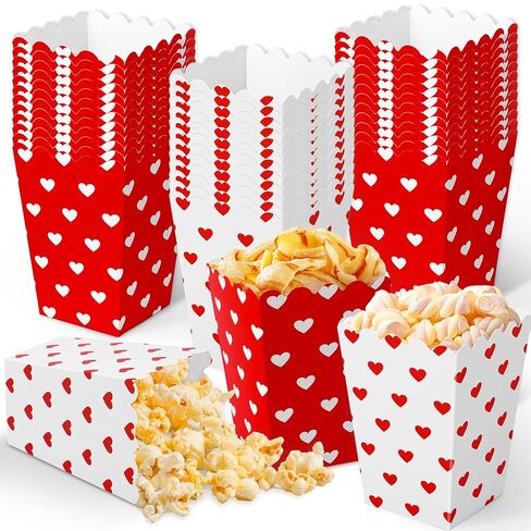 FYSUIMU 100 Pcs Valentine's Day Popcorn Boxes Mini Cardboard Popcorn Container Red White Love Heart Treat Candy Goodie Boxes for Wedding Birthday Party Supplies, 2.2 x 4.2 x 3 inch in Saudi Arabia