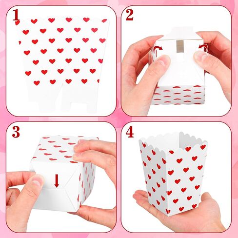 FYSUIMU 100 Pcs Valentine's Day Popcorn Boxes Mini Cardboard Popcorn Container Red White Love Heart Treat Candy Goodie Boxes for Wedding Birthday Party Supplies, 2.2 x 4.2 x 3 inch in Saudi Arabia