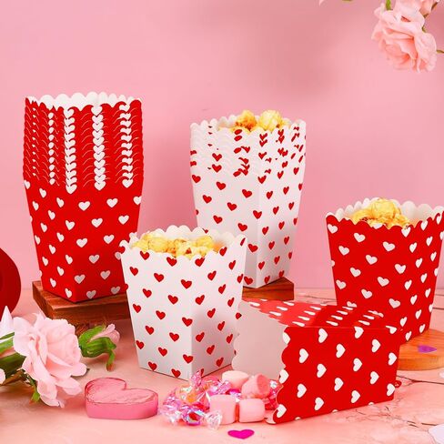 FYSUIMU 100 Pcs Valentine's Day Popcorn Boxes Mini Cardboard Popcorn Container Red White Love Heart Treat Candy Goodie Boxes for Wedding Birthday Party Supplies, 2.2 x 4.2 x 3 inch in Saudi Arabia