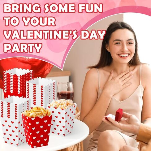 FYSUIMU 100 Pcs Valentine's Day Popcorn Boxes Mini Cardboard Popcorn Container Red White Love Heart Treat Candy Goodie Boxes for Wedding Birthday Party Supplies, 2.2 x 4.2 x 3 inch in Saudi Arabia