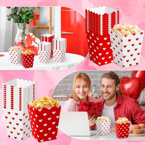 FYSUIMU 100 Pcs Valentine's Day Popcorn Boxes Mini Cardboard Popcorn Container Red White Love Heart Treat Candy Goodie Boxes for Wedding Birthday Party Supplies, 2.2 x 4.2 x 3 inch in Saudi Arabia