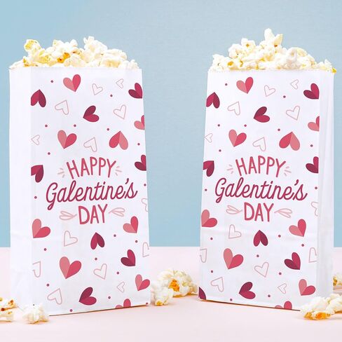 أكياس الفشار Big Dot of Happiness Happy Galentine’s Day مع قلوب، وجبات خفيفة لحفلات عيد الحب، أكياس ورقية بيضاء فردية قائمة بذاتها - 25 قطعة in Saudi Arabia