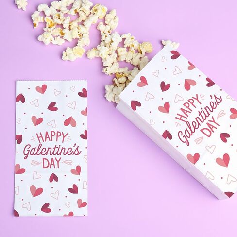 أكياس الفشار Big Dot of Happiness Happy Galentine’s Day مع قلوب، وجبات خفيفة لحفلات عيد الحب، أكياس ورقية بيضاء فردية قائمة بذاتها - 25 قطعة in Saudi Arabia