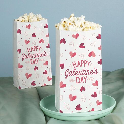 أكياس الفشار Big Dot of Happiness Happy Galentine’s Day مع قلوب، وجبات خفيفة لحفلات عيد الحب، أكياس ورقية بيضاء فردية قائمة بذاتها - 25 قطعة in Saudi Arabia