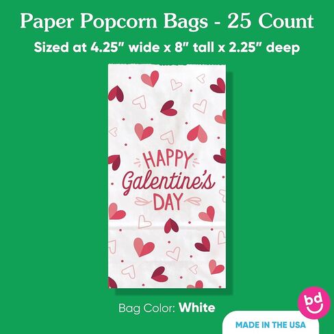 أكياس الفشار Big Dot of Happiness Happy Galentine’s Day مع قلوب، وجبات خفيفة لحفلات عيد الحب، أكياس ورقية بيضاء فردية قائمة بذاتها - 25 قطعة in Saudi Arabia
