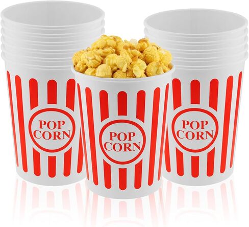 Classic Paper Popcorn Buckets 32 Oz Retro Style Popcorn Bowls Red and White Striped Pop Corn Tubs for Home Movie Night Birthday Christmas Concession Stands Carnival Supplies (12) in Kuwait