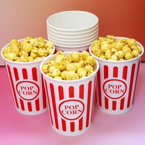 Classic Paper Popcorn Buckets 32 Oz Retro Style Popcorn Bowls Red and White Striped Pop Corn Tubs for Home Movie Night Birthday Christmas Concession Stands Carnival Supplies (12) in Kuwait