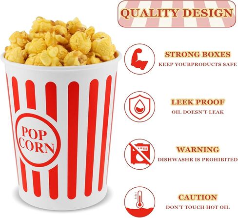 Classic Paper Popcorn Buckets 32 Oz Retro Style Popcorn Bowls Red and White Striped Pop Corn Tubs for Home Movie Night Birthday Christmas Concession Stands Carnival Supplies (12) in Kuwait