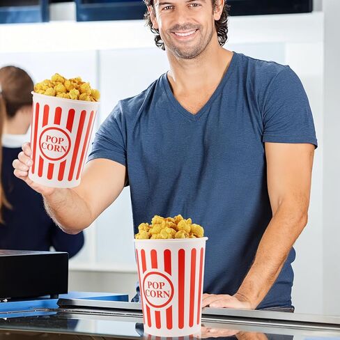 Classic Paper Popcorn Buckets 32 Oz Retro Style Popcorn Bowls Red and White Striped Pop Corn Tubs for Home Movie Night Birthday Christmas Concession Stands Carnival Supplies (12) in Kuwait