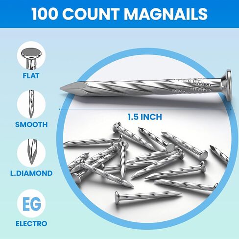 Moxweyeni 100 عدد MagNails 1-1/2 بوصة × 1/4 بوصة من الفولاذ المطلي بالزنك، أظافر مغناطيسية متينة مع ساق مضلعة لمشبك الطريق in Saudi Arabia
