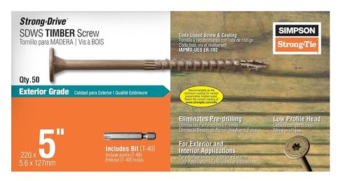 Simpson Strong-Tie SDWS22500DB-R50 Strong-Drive SDWS Timber Screw (Exterior Grade) — 0.220 in. x 5 in. T40, Tan (50-Qty) in Saudi Arabia