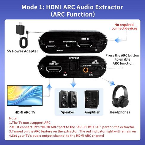 مستخرج صوت HDMI ARC 4K@60 هرتز HDMI ARC إلى محول بصري مع محول إخراج صوت بصري و3.5 مم يدعم 3D/HDCP1.4/LPCM7.1/DTS لصندوق التلفزيون/DVD/PS5/سماعة الرأس/أمبير/المسرح المنزلي in Kuwait
