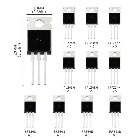 10Values*5Pcs=50Pcs Power MOSFET Transistor Kits IRLZ24N IRLZ34N IRLZ44N IRLZ46N IRLZ48N IRFZ24N IRFZ34N IRFZ44N IRFZ46N IRFZ48N TO-220 Rectifier Chips in Kuwait