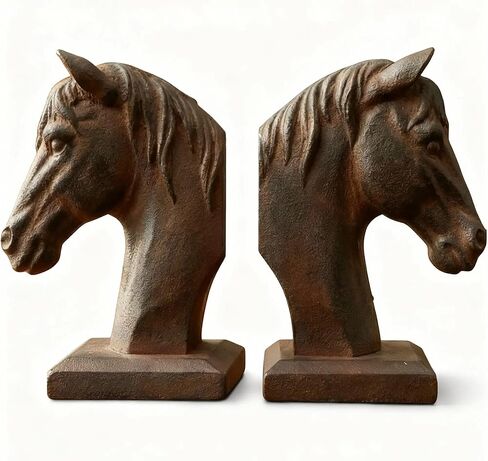 Comfy Hour Farmhouse Collection 5" x 7", Set of 2, Horse Head Art Bookends, 1 Pair, Antique Style, Heavy Weight, White, Polyresin in Kuwait