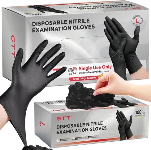 GTT Black Nitrile Exam Gloves 4 Mil, Powder-Free Disposable Gloves for Medical, First Aid,Cleaning Food Prep, Tattoo,Cooking in Saudi Arabia