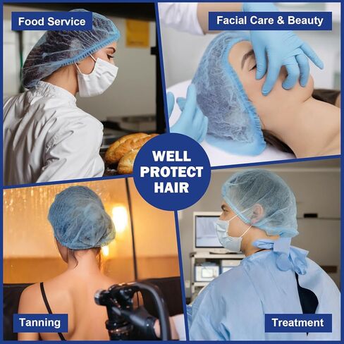 LEOBRO 24" Hair Net, Hair Nets for Food Service Workers, 50PCS Hairnets for Foodservice, Kitchen Hair Nets for Women Men Cooking, Non-woven Bouffant Caps, Disposable Hair Cap Hair Cover, Blue in Saudi Arabia