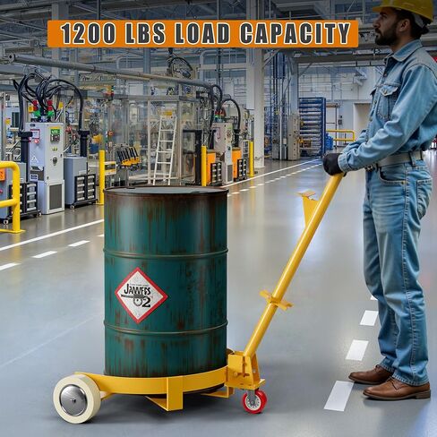 Dithoko 55 Gallon Drum Dolly, 1200 lbs Capacity Oil Drum Cart with 1 Swivel Wheel and 2 Fixed PU Wheels, Profile Steel Oil Barrel Drum Roller Cart for Workshops Factories and Warehouses in Kuwait