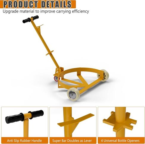 Dithoko 55 Gallon Drum Dolly, 1200 lbs Capacity Oil Drum Cart with 1 Swivel Wheel and 2 Fixed PU Wheels, Profile Steel Oil Barrel Drum Roller Cart for Workshops Factories and Warehouses in Kuwait