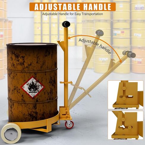 Dithoko 55 Gallon Drum Dolly, 1200 lbs Capacity Oil Drum Cart with 1 Swivel Wheel and 2 Fixed PU Wheels, Profile Steel Oil Barrel Drum Roller Cart for Workshops Factories and Warehouses in Kuwait