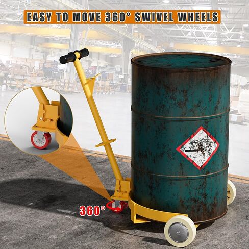 Dithoko 55 Gallon Drum Dolly, 1200 lbs Capacity Oil Drum Cart with 1 Swivel Wheel and 2 Fixed PU Wheels, Profile Steel Oil Barrel Drum Roller Cart for Workshops Factories and Warehouses in Kuwait