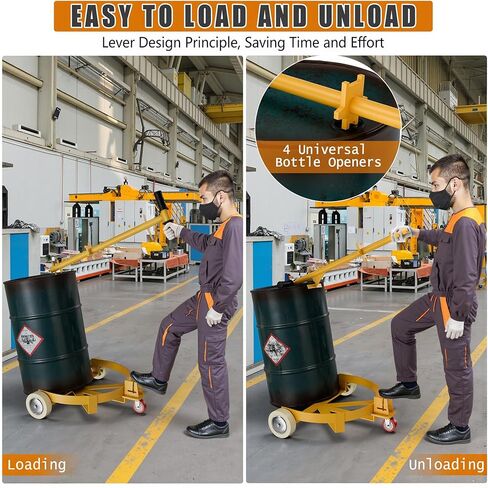 Dithoko 55 Gallon Drum Dolly, 1200 lbs Capacity Oil Drum Cart with 1 Swivel Wheel and 2 Fixed PU Wheels, Profile Steel Oil Barrel Drum Roller Cart for Workshops Factories and Warehouses in Kuwait