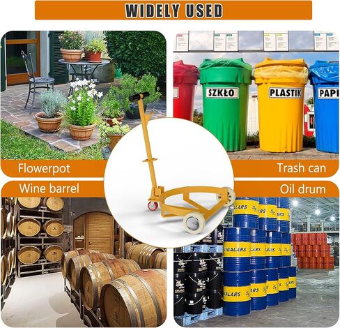 Dithoko 55 Gallon Drum Dolly, 1200 lbs Capacity Oil Drum Cart with 1 Swivel Wheel and 2 Fixed PU Wheels, Profile Steel Oil Barrel Drum Roller Cart for Workshops Factories and Warehouses in Kuwait