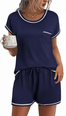 Ekouaer Pajama Set for Women 2 Piece Loungewear Short Sleeve Tops and Shorts Set Soft Sleepwear with Pockets in Saudi Arabia