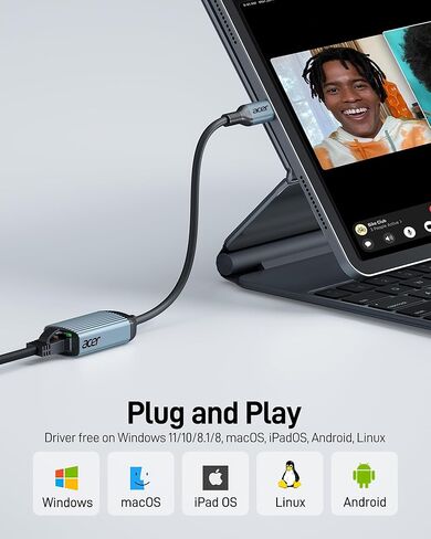 محول acer USB C إلى Ethernet، محول شبكة Gigabit RJ45 إلى USB 3.0 Type-C Ethernet LAN، محول Thunderbolt 3/4 المحمول لأجهزة MacBook Pro/Air وiPad Pro وXPS والكمبيوتر المحمول والهواتف الذكية والمزيد - فضي in Kuwait